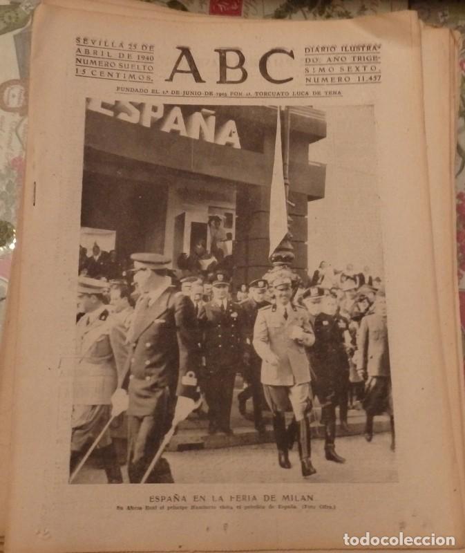 Coleccionismo de Revistas y Peri&oacute;dicos: ABC SEVILLA, 25 ABRIL 1940, WWII, FALANGE, SERRANO SU&Ntilde;ER EN VALENCIA, 14 PAGINAS