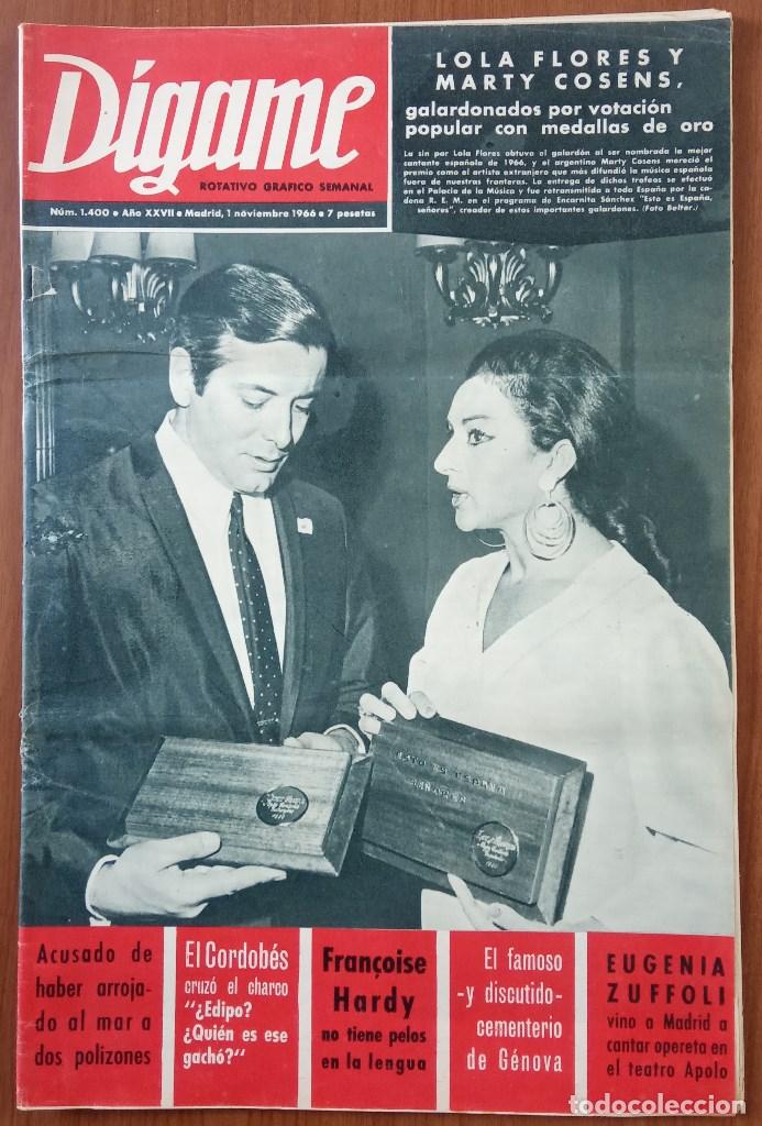 Coleccionismo de revistas y peri&oacute;dicos: D&iacute;game 1400, 1 Nov 1966. Lola Flores, Fran&ccedil;oise Hardy, Conchita Velasco, Adela Cantalapiedra, Toros