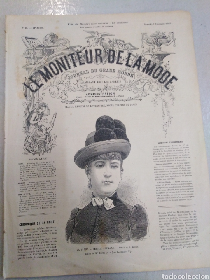 Collezionismo di Riviste e Giornali: MODA, LE MONITEUR DE LA MODE, n49, 1883