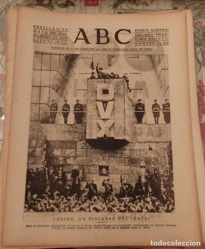 Coleccionismo de Revistas y Peri&oacute;dicos: ABC 21 MAYO 1939, FIESTA DE LA VICTORIA EN MADRID, MUSSOLINI, ETC..18 PAGINAS
