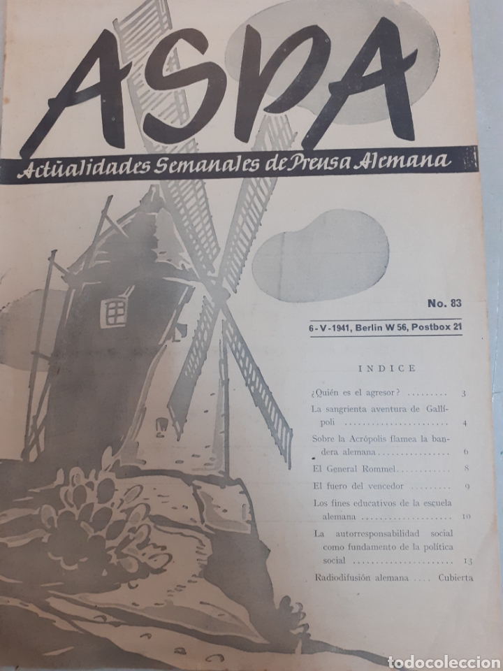 Collection Magazines and Newspapers: ASPA,actualidades semanales de prensa alemana,n.83.1941