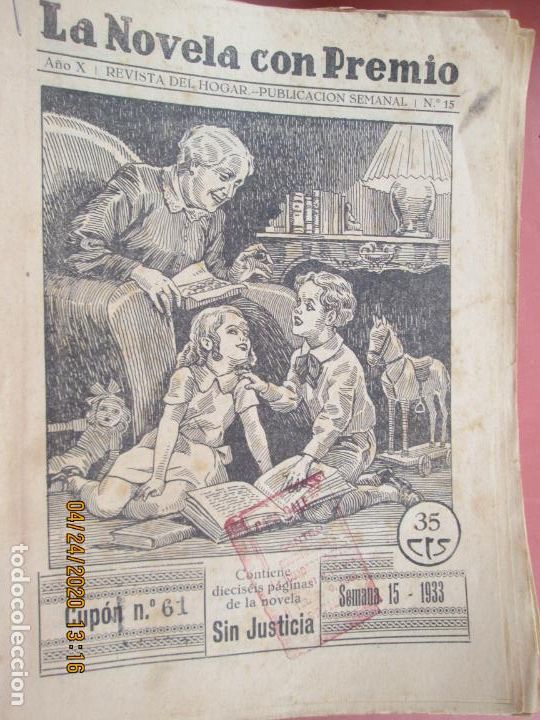 Coleccionismo de Revistas y Peri&oacute;dicos: LA NOVELA CON PREMIO, &iexcl;SIN JUSTICIA!, REVISTA DEL HOGAR    CUPON 61 SEMANAS 15-1933 N&ordm;15