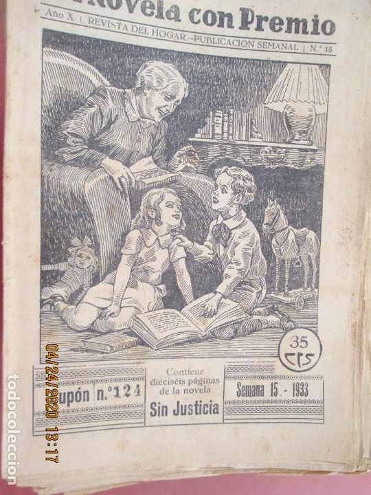 Coleccionismo de Revistas y Peri&oacute;dicos: LA NOVELA CON PREMIO, &iexcl;SIN JUSTICIA!, REVISTA DEL HOGAR CUPON 124 SEMANA 15-1933 N&ordm;15