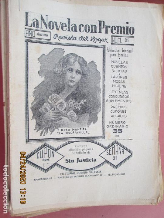 Coleccionismo de Revistas y Peri&oacute;dicos: LA NOVELA CON PREMIO, &iexcl;SIN JUSTICIA!, REVISTA DEL HOGAR A&Ntilde;O DECIMO CUPON 152 N&ordm; 31 -SEMANA-31- 1933?