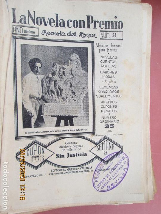 Coleccionismo de Revistas y Peri&oacute;dicos: LA NOVELA CON PREMIO, &iexcl;SIN JUSTICIA!, REVISTA DEL HOGAR A&Ntilde;O DECIMO CUPON 163 N&ordm; 34 -SEMANA-34- 1933?