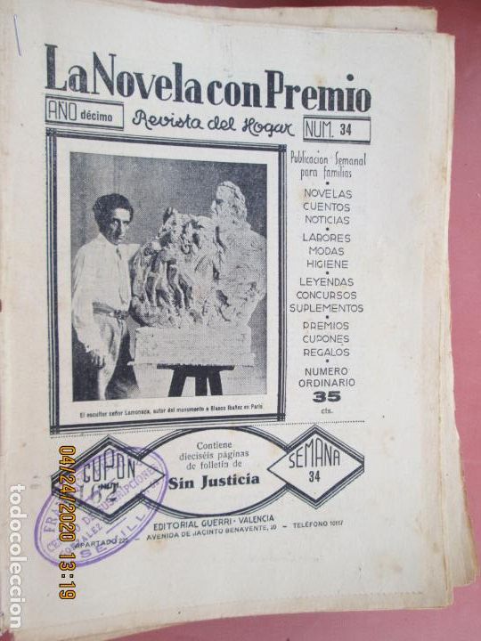 Coleccionismo de Revistas y Peri&oacute;dicos: LA NOVELA CON PREMIO, &iexcl;SIN JUSTICIA!, REVISTA DEL HOGAR A&Ntilde;O DECIMO CUPON 163 N&ordm; 34 -SEMANA-34- 1933?