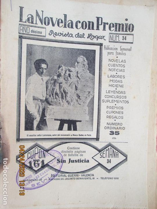 Coleccionismo de Revistas y Peri&oacute;dicos: LA NOVELA CON PREMIO, &iexcl;SIN JUSTICIA!, REVISTA DEL HOGAR A&Ntilde;O DECIMO CUPON 163 N&ordm; 34 -SEMANA-34- 1933?