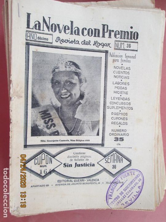 Coleccionismo de Revistas y Peri&oacute;dicos: LA NOVELA CON PREMIO, &iexcl;SIN JUSTICIA!, REVISTA DEL HOGAR A&Ntilde;O DECIMO CUPON 164 N&ordm; 36 -SEMANA-36- 1933?