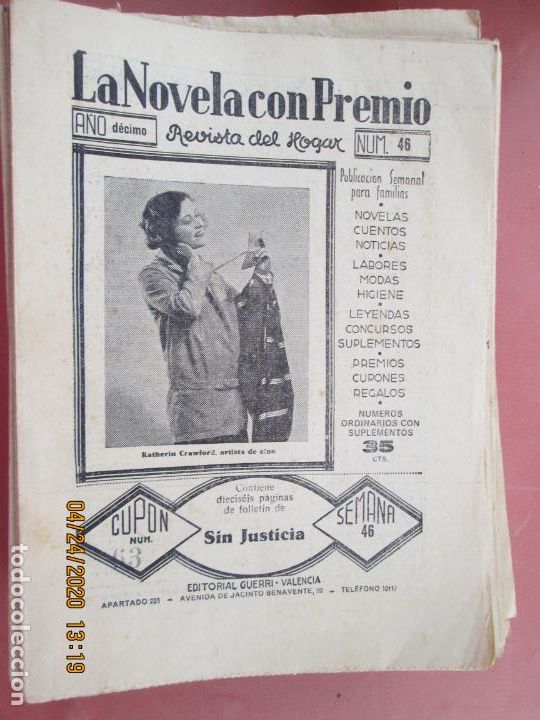 Coleccionismo de Revistas y Peri&oacute;dicos: LA NOVELA CON PREMIO, &iexcl;SIN JUSTICIA!, REVISTA DEL HOGAR A&Ntilde;O DECIMO CUPON 63 N&ordm; 46 -SEMANA-46- 1933?