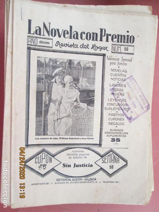 Coleccionismo de Revistas y Peri&oacute;dicos: LA NOVELA CON PREMIO, &iexcl;SIN JUSTICIA!, REVISTA DEL HOGAR A&Ntilde;O DECIMO CUPON 62 N&ordm; 50 -SEMANA-50- 1933
