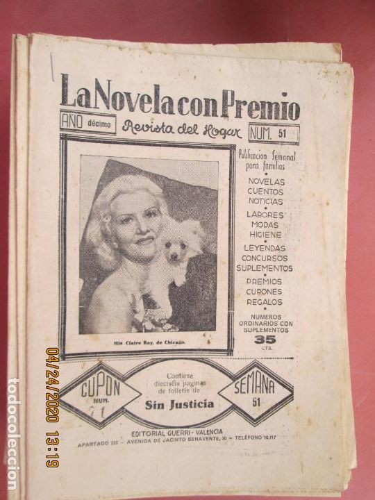 Coleccionismo de Revistas y Peri&oacute;dicos: LA NOVELA CON PREMIO, &iexcl;SIN JUSTICIA!, REVISTA DEL HOGAR A&Ntilde;O DECIMO CUPON 71 N&ordm; 51 -SEMANA-51-1933