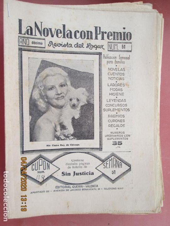 Coleccionismo de Revistas y Peri&oacute;dicos: LA NOVELA CON PREMIO, &iexcl;SIN JUSTICIA!, REVISTA DEL HOGAR A&Ntilde;O DECIMO CUPON 68 N&ordm; 51 -SEMANA-51-1933
