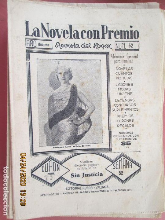 Coleccionismo de Revistas y Peri&oacute;dicos: LA NOVELA CON PREMIO, &iexcl;SIN JUSTICIA!, REVISTA DEL HOGAR A&Ntilde;O DECIMO CUPON 76 N&ordm; 52 -SEMANA-52-1933-