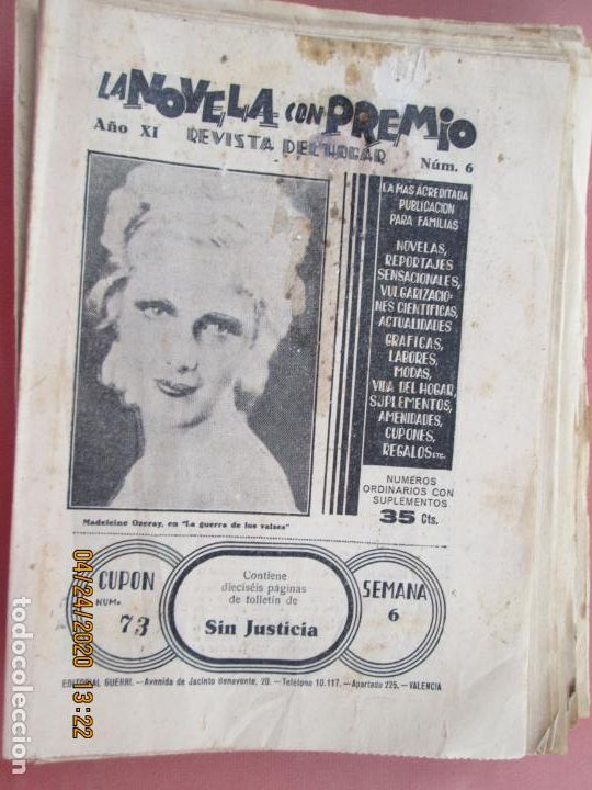 Coleccionismo de Revistas y Peri&oacute;dicos: LA NOVELA CON PREMIO, &iexcl;SIN JUSTICIA!, REVISTA DEL HOGAR A&Ntilde;O XI CUPON 73 N&ordm; 6 SEMANA 6-1934?