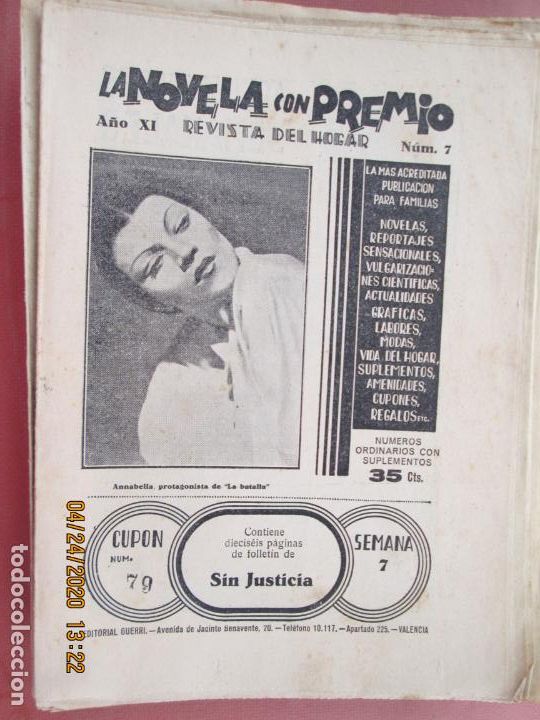 Coleccionismo de Revistas y Peri&oacute;dicos: LA NOVELA CON PREMIO, &iexcl;SIN JUSTICIA!, REVISTA DEL HOGAR A&Ntilde;O XI CUPON 79 N&ordm; 7 SEMANA 7-1934?