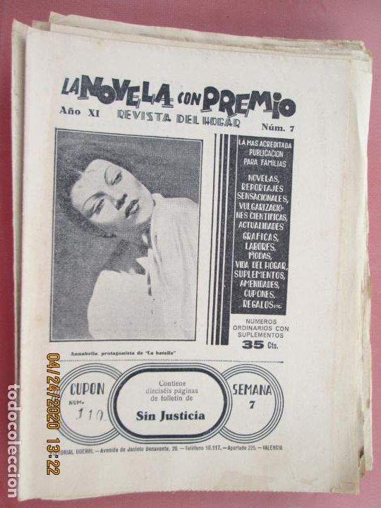 Coleccionismo de Revistas y Peri&oacute;dicos: LA NOVELA CON PREMIO, &iexcl;SIN JUSTICIA!, REVISTA DEL HOGAR A&Ntilde;O XI CUPON 110 N&ordm; 7 SEMANA 7-1934?