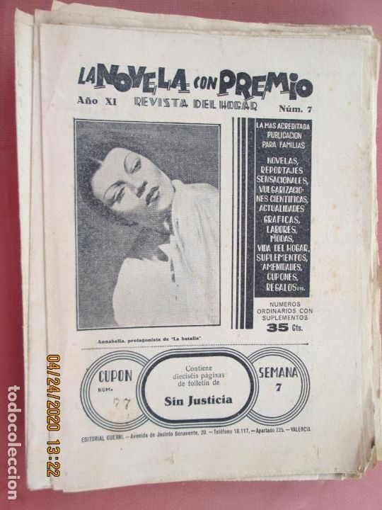 Coleccionismo de Revistas y Peri&oacute;dicos: LA NOVELA CON PREMIO, &iexcl;SIN JUSTICIA!, REVISTA DEL HOGAR A&Ntilde;O XI CUPON 77 N&ordm; 7 SEMANA 7-1934?