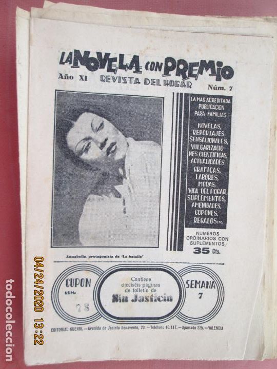 Coleccionismo de Revistas y Peri&oacute;dicos: LA NOVELA CON PREMIO, &iexcl;SIN JUSTICIA!, REVISTA DEL HOGAR A&Ntilde;O XI CUPON 78 N&ordm; 7 SEMANA 7-1934?
