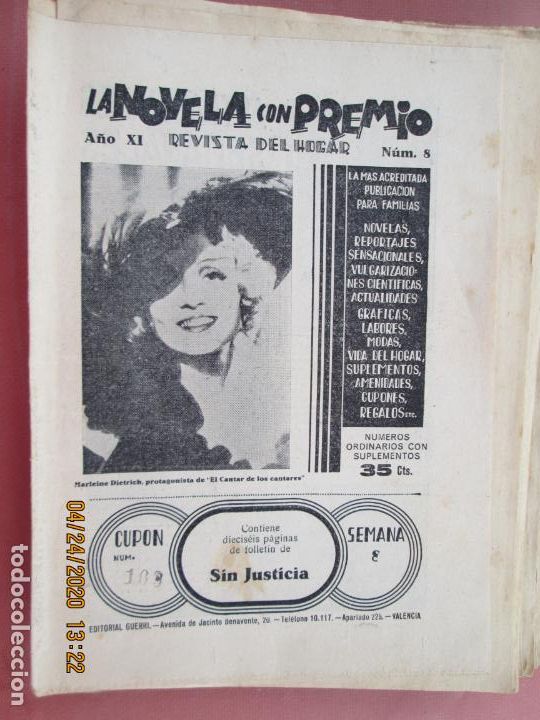 Coleccionismo de Revistas y Peri&oacute;dicos: LA NOVELA CON PREMIO, &iexcl;SIN JUSTICIA!, REVISTA DEL HOGAR A&Ntilde;O XI CUPON 103 N&ordm; 8 SEMANA 8-1934?