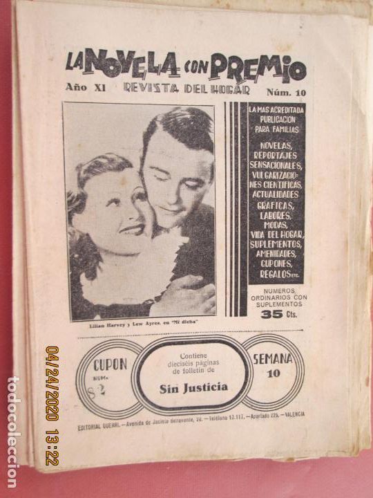 Coleccionismo de Revistas y Peri&oacute;dicos: LA NOVELA CON PREMIO, &iexcl;SIN JUSTICIA!, REVISTA DEL HOGAR A&Ntilde;O XI CUPON 82 N&ordm; 10 SEMANA 10-1934?