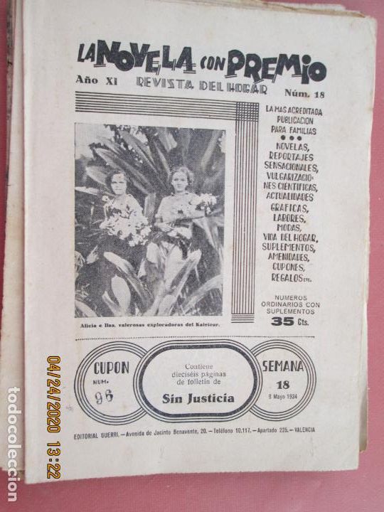 Coleccionismo de Revistas y Peri&oacute;dicos: LA NOVELA CON PREMIO, &iexcl;SIN JUSTICIA!, REVISTA DEL HOGAR A&Ntilde;O XI CUPON 96 N&ordm; 18 SEMANA 18-1934?