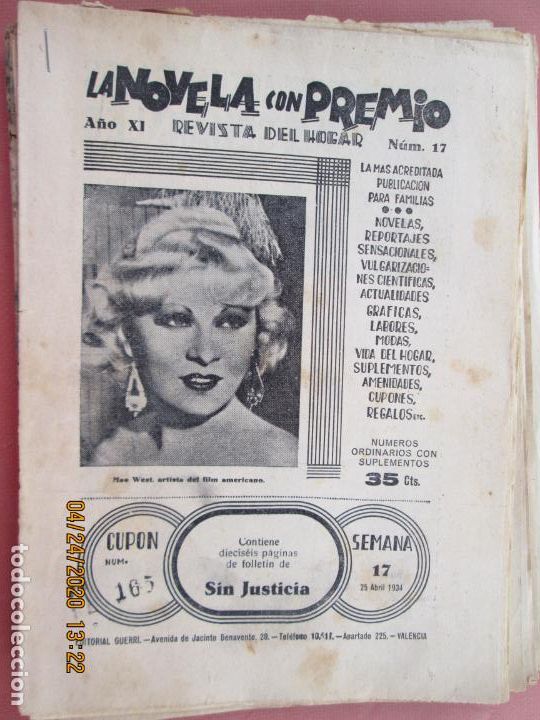 Coleccionismo de Revistas y Peri&oacute;dicos: LA NOVELA CON PREMIO, &iexcl;SIN JUSTICIA!, REVISTA DEL HOGAR A&Ntilde;O XI CUPON 165 N&ordm; 17 SEMANA 17-1934?