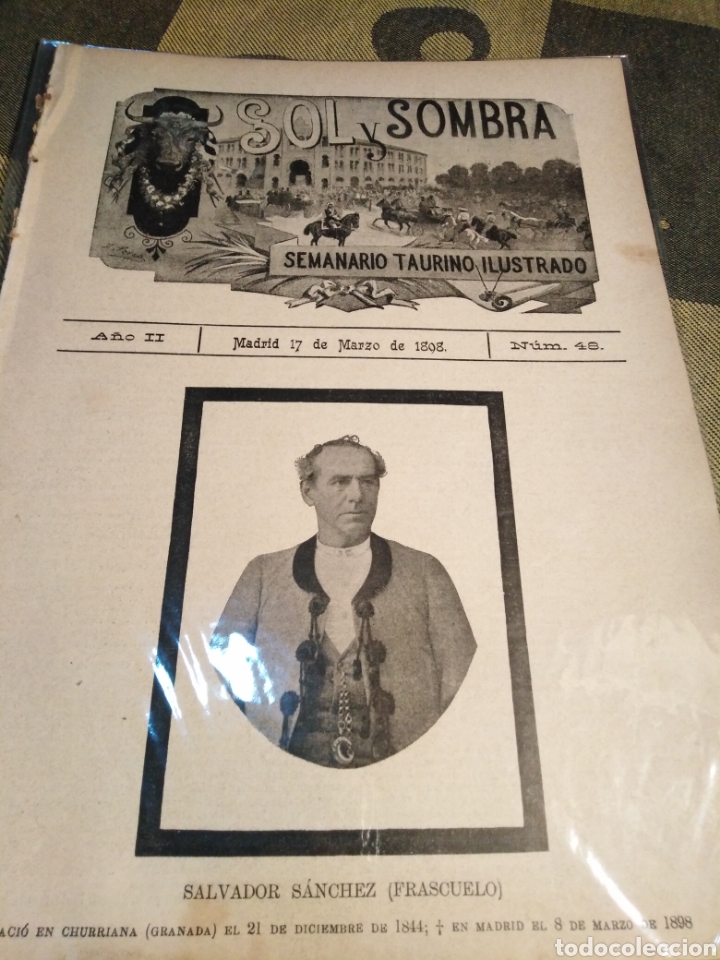 Collectionnisme de Revues et Journaux: SOL Y SOMBRA - SEMANARIO TAURINO, N 48,A&Ntilde;O II 1898