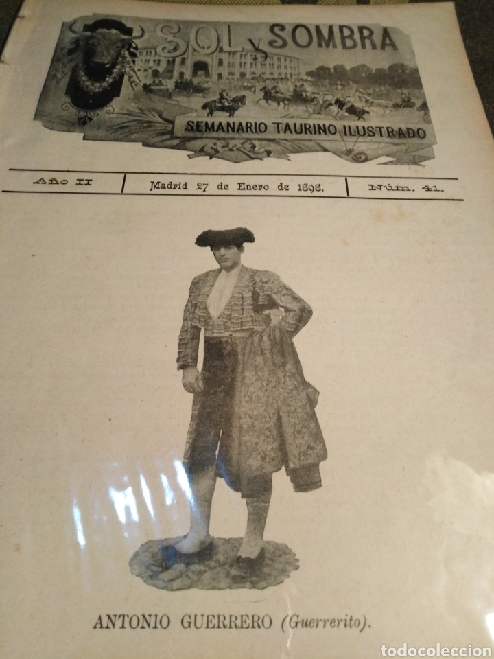 Collectionnisme de Revues et Journaux: SOL Y SOMBRA - SEMANARIO TAURINO, N 41,A&Ntilde;O II 1898