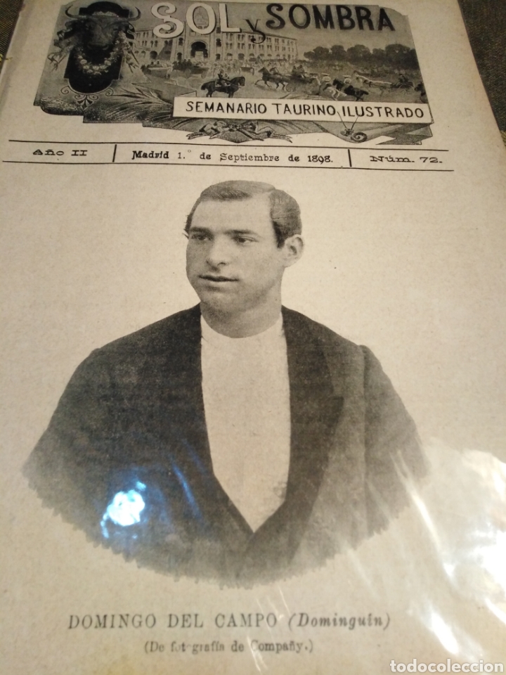 Collectionnisme de Revues et Journaux: SOL Y SOMBRA - SEMANARIO TAURINO, N 72,A&Ntilde;O II 1898