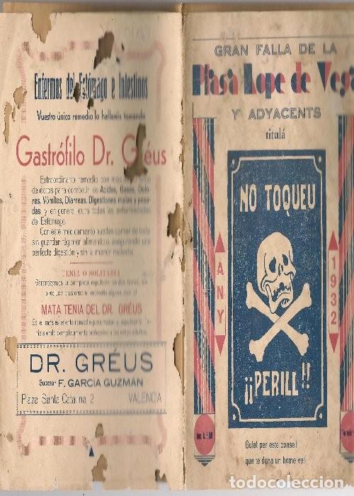 Coleccionismo de Revistas y Peri&oacute;dicos: GRAN FALLA DE LA PLAZA LOPE DE VEGA llibret 1932 titul&aacute; NO TOQUEU PERILL , oferta