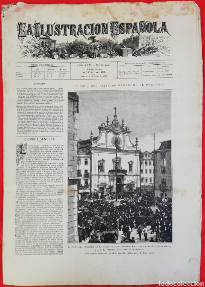 Coleccionismo de revistas y peri&oacute;dicos: ILU. ESPA&Ntilde;OLA Y AME.- 1886 - LISBOA - PAR&Iacute;S - PANAM&Aacute; - Crucero Isabel II , Marina de Guerra Espa&ntilde;ola