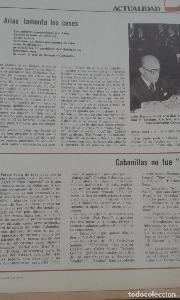 Coleccionismo de Revistas y Peri&oacute;dicos: CRISIS DE GOBIERNOT CESE DE PIO CABANILLAS. RECORTE 2 PAGINAS DE DOBLON 9 NOVIEMBRE 1974