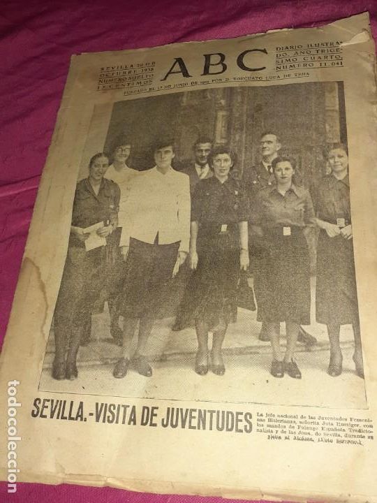 Coleccionismo de Revistas y Peri&oacute;dicos: Antiguo peri&oacute;dico abc 1938,sevilla visitas de juventudes, parte de guerra,etc