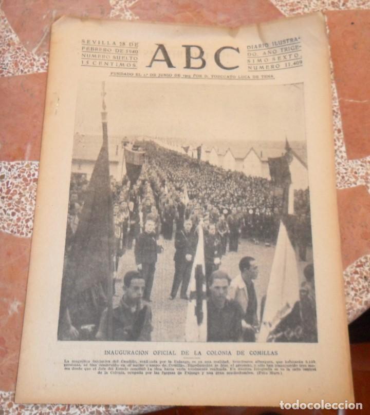 Coleccionismo de Revistas y Peri&oacute;dicos: ABC SEVILLA, 28 FEBRERO 1940,INAUGURACION COLONIA COMILLAS,ETC...14 PAGINAS