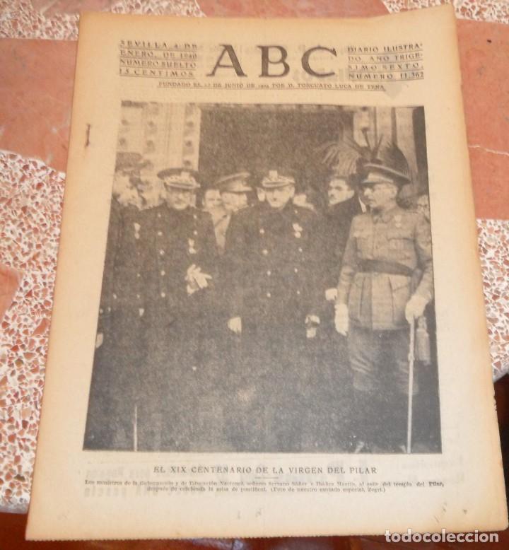 Coleccionismo de Revistas y Peri&oacute;dicos: ABC SEVILLA, 4 ENERO 1940, XIX CENTENARIO VIRGEN DEL PILAR,INUNDACIONES SEVILLA, ETC..14 PAGINAS