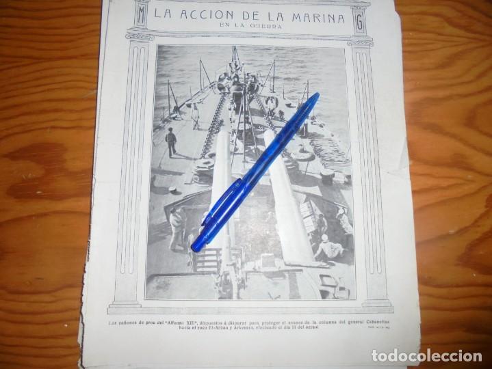 Coleccionismo de Revistas y Peri&oacute;dicos: RECORTE : CA&Ntilde;ONES DE PROA DEL ALFONSO XIII, PROTEGIENDO A CABANELLAS. MUNDO GRAFICO, 1921