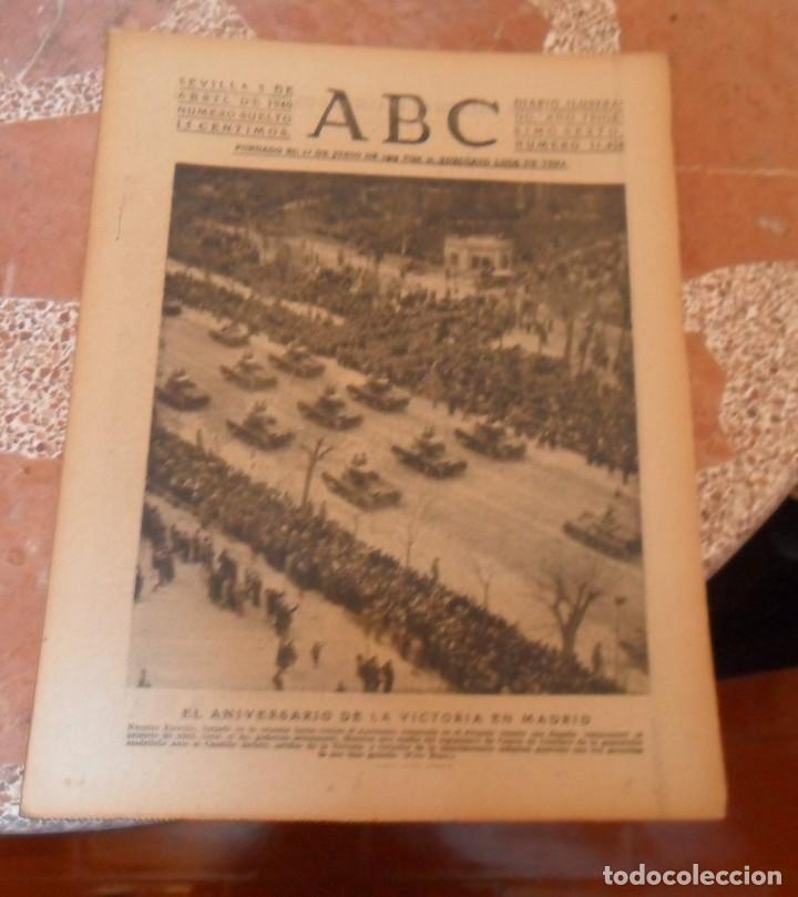 Coleccionismo de Revistas y Peri&oacute;dicos: ABC, 3 ABRIL 1940, ANIVERSARIO DE LA VICTORIA,WWII, ETC...14 PAGINAS