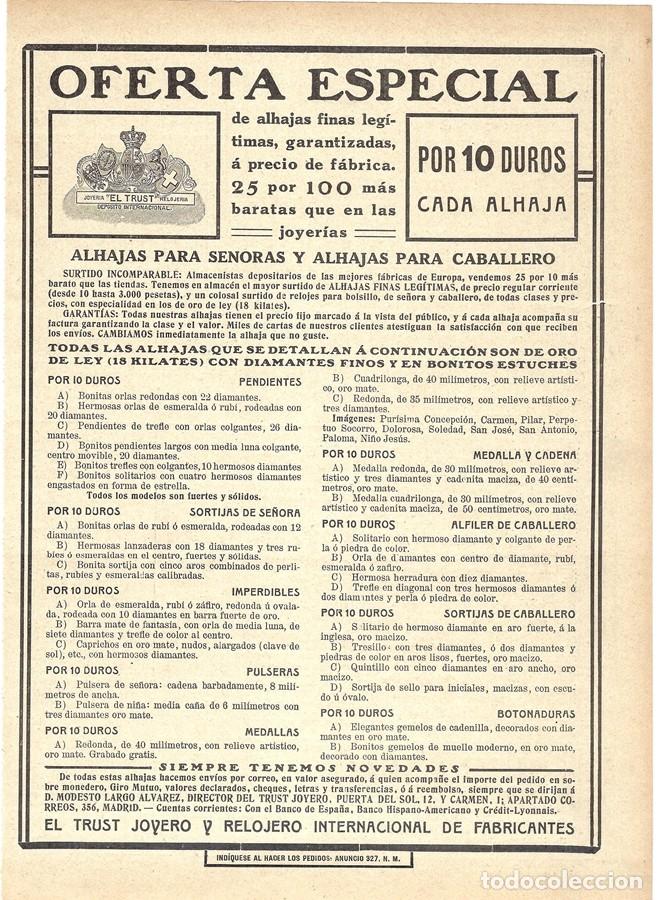 Coleccionismo de Revistas y Peri&oacute;dicos: 1911 HOJA REVISTA PUBLICIDAD ANUNCIO RECORTE PRENSA JOYER&Iacute;A EL TRUST JOYERO ALHAJAS POR 10 DUROS