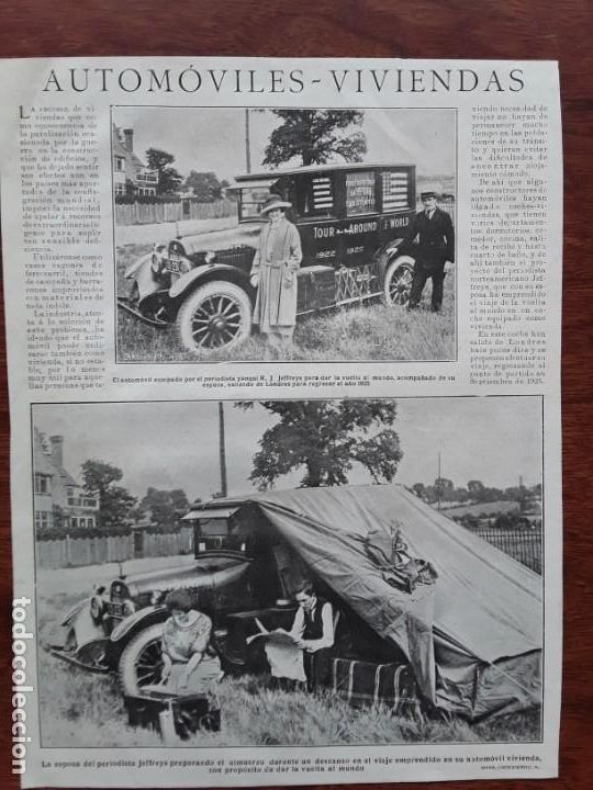 Collection Magazines and Newspapers: AUTOMOVILES VIVIENDA VUELTA AL MUNDO PERIODISTA R.J.JEFFREYS Y SU ESPOSA HOJA A&Ntilde;O 1922