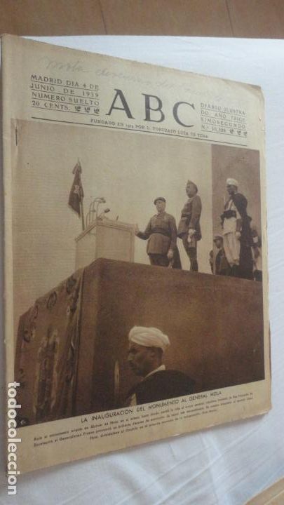 Coleccionismo de Revistas y Peri&oacute;dicos: ANTIGUO PERIODICO ABC JUNIO 1939. POST GUERRA CIVIL.GENERAL MOLA.LEGIONARIOS PORTUGUESES