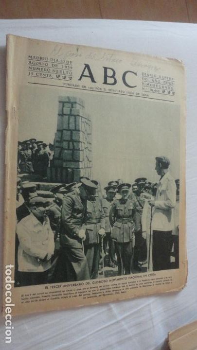 Coleccionismo de Revistas y Peri&oacute;dicos: ANTIGUO PERIODICO ABC AGOSTO 1939. POST GUERRA CIVIL.CEUTA.
