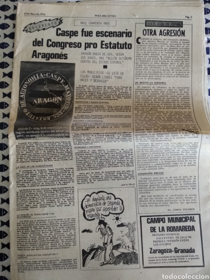 Collectionnisme de Revues et Journaux: HOJA DEL LUNES 10 MAYO 1976