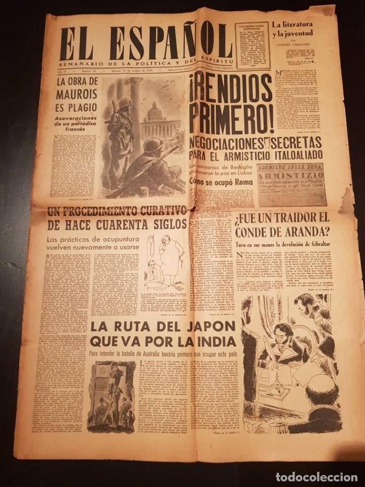 Coleccionismo de revistas y peri&oacute;dicos: EL ESPA&Ntilde;OL - Semanario Pol&iacute;tica Esp&iacute;ritu N&ordm; 31 (1943) (II Guerra Mundial, Armisticio italoaliado)