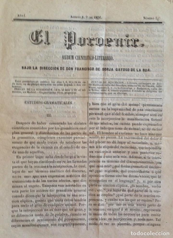Collection Magazines and Newspapers: EL PORVENIR- ALBUM CIENTIFICO Y LITERARIO- A&Ntilde;O I N&ordm; 5 MADRID 1856