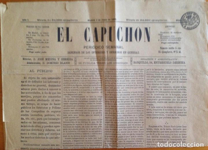 Collection Magazines and Newspapers: EL CAPUCHON- PERIODICO SEMANAL- A&Ntilde;O I N&ordm; 15- MADRID 1888 RARO