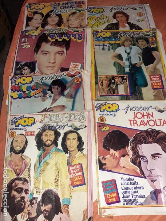 Coleccionismo de Revistas y Peri&oacute;dicos: 9 antiguo poster gigante de elvis presley,john travolta, angeles a&ntilde;os 80,s&uacute;per pop,etccharlie,