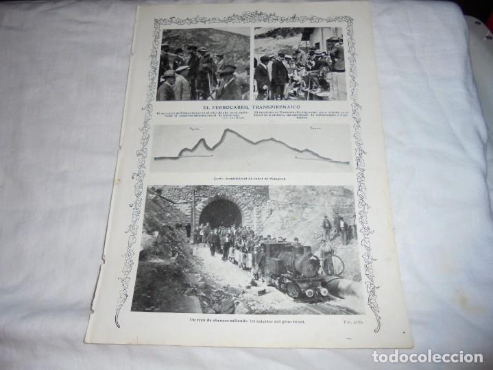 Coleccionismo de Revistas y Peri&oacute;dicos: EL FERROCARRIL TRANSPIRENAICO TREN DE OBREROS HOJA DE REVISTA BLANCO Y NEGRO 1912