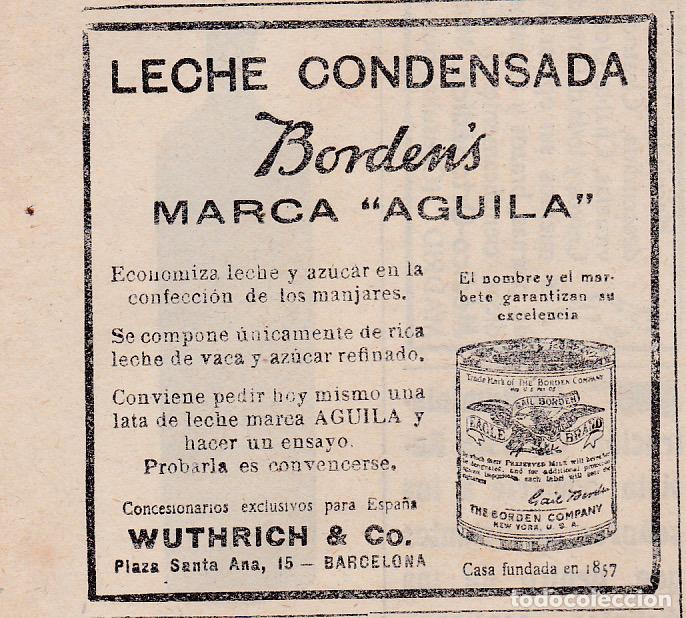 Coleccionismo de revistas y peri&oacute;dicos: Publicidad leche condensada marca &Aacute;guila de Bordens - 1920