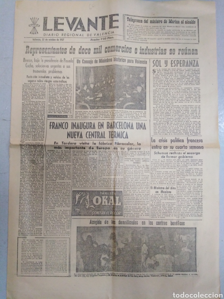Sammeln von Zeitschriften und Zeitungen: LEVANTE-PERIODICO,22 OCTUBRE 1957,RIADA VALENCIA,12000 COMERCIANTES VALENCIANOS SE RE&Uacute;NEN POR LA RIU