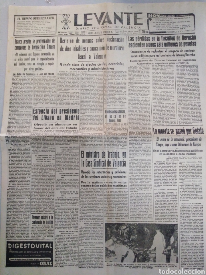 Sammeln von Zeitschriften und Zeitungen: LEVANTE-PERIODICO,31 OCTUBRE 1957,RIADA EN VALENCIA,